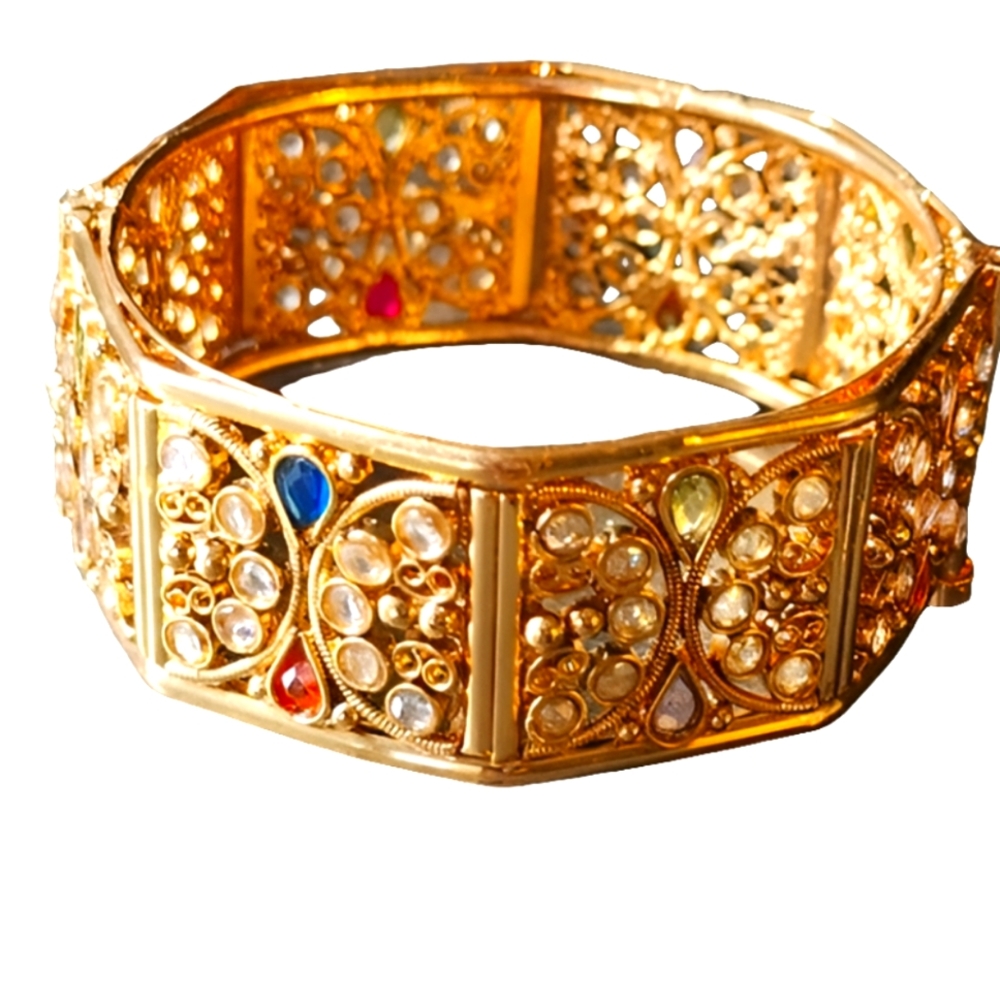 Fashion costume jewelry gold tone rhinestone bangle bracelet w screw cla…